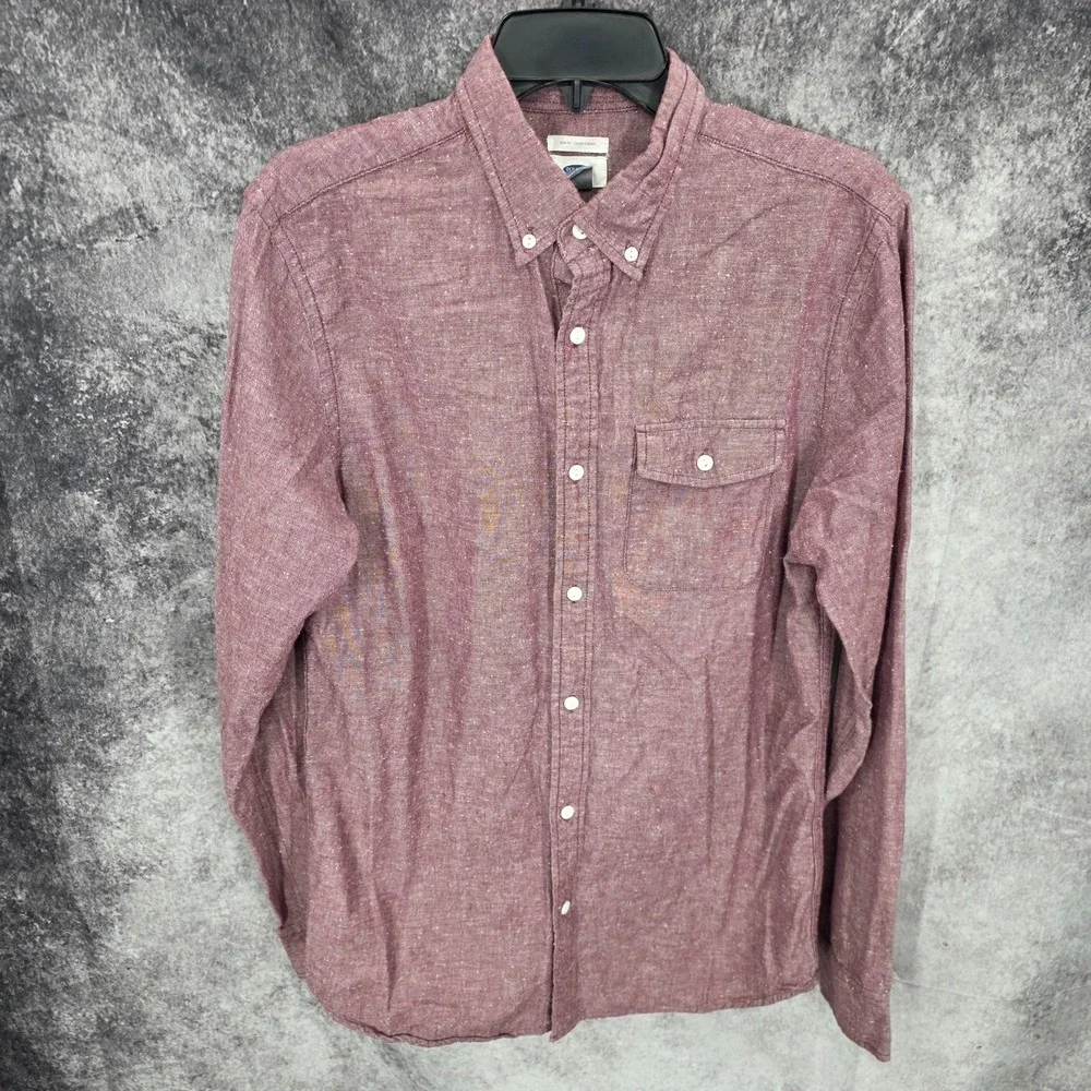 Old Navy Shirt Mens Medium Red‎ Button Up Slim Fit Long Sleeve Casual Preppy